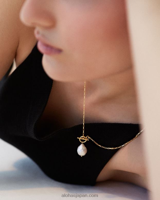 Alohas 金 42TFH1029 女性 ティアドロップ - パールとゴールドのネックレス