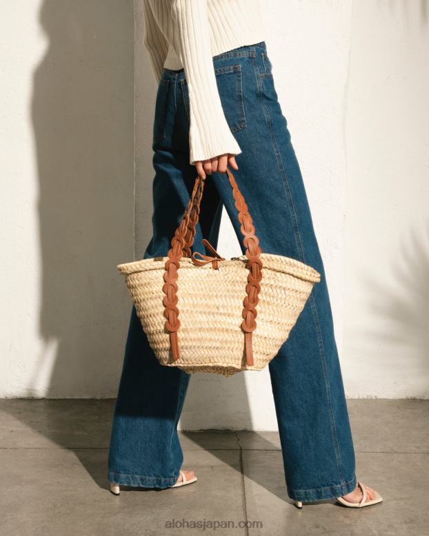 Alohas 黄褐色 42TFH1040 女性 パルメット - ブラウン レザー ストロー バッグ