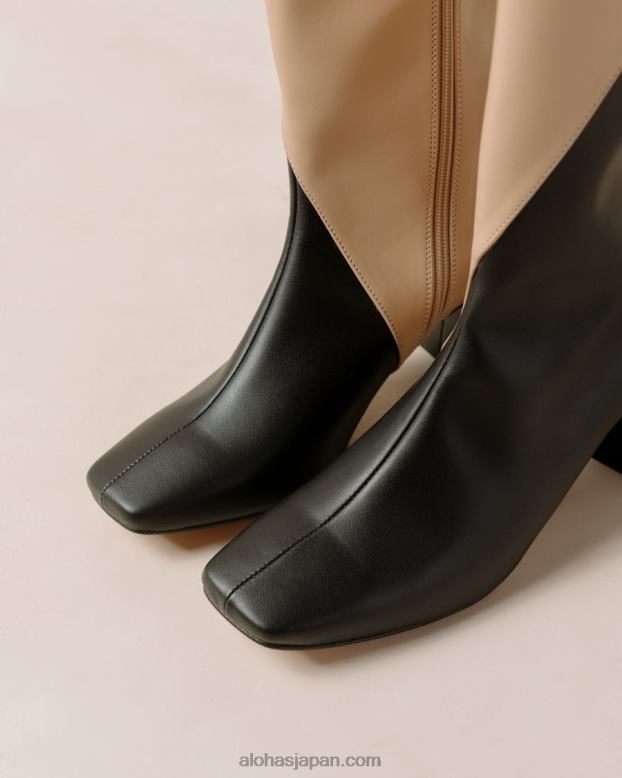 Alohas ブラックタヒニベージュ 42TFH105 女性 チョーク - 黒とベージュのビーガン レザー ブーツ