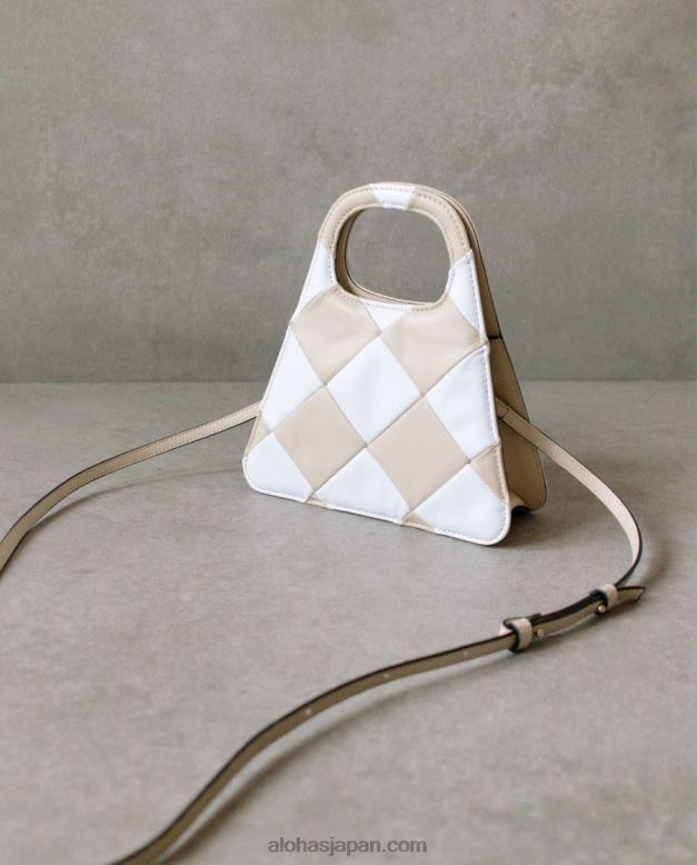 Alohas スカッキ ストーン ベージュ アイボリー 42TFH1099 女性 a scacchi - ベージュとクリーム色のチェック柄ハンドバッグ