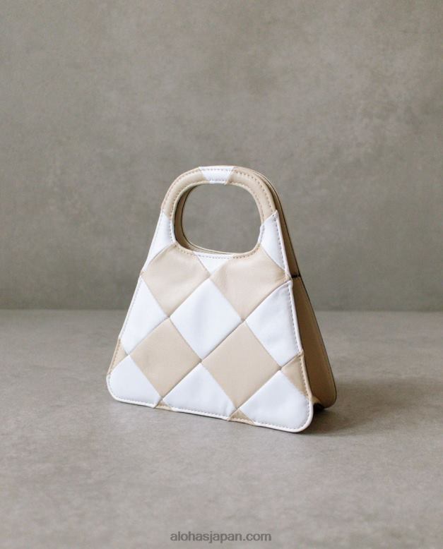 Alohas スカッキ ストーン ベージュ アイボリー 42TFH1099 女性 a scacchi - ベージュとクリーム色のチェック柄ハンドバッグ