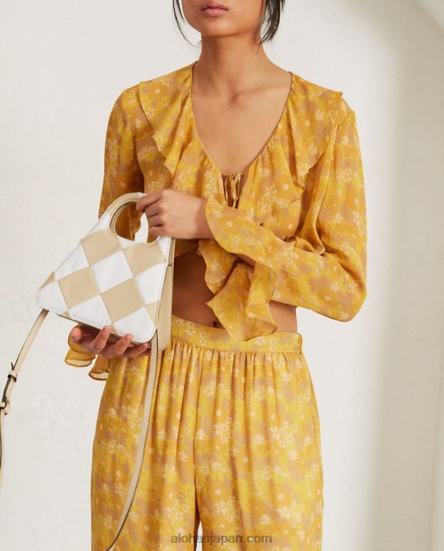 Alohas スカッキ ストーン ベージュ アイボリー 42TFH1099 女性 a scacchi - ベージュとクリーム色のチェック柄ハンドバッグ