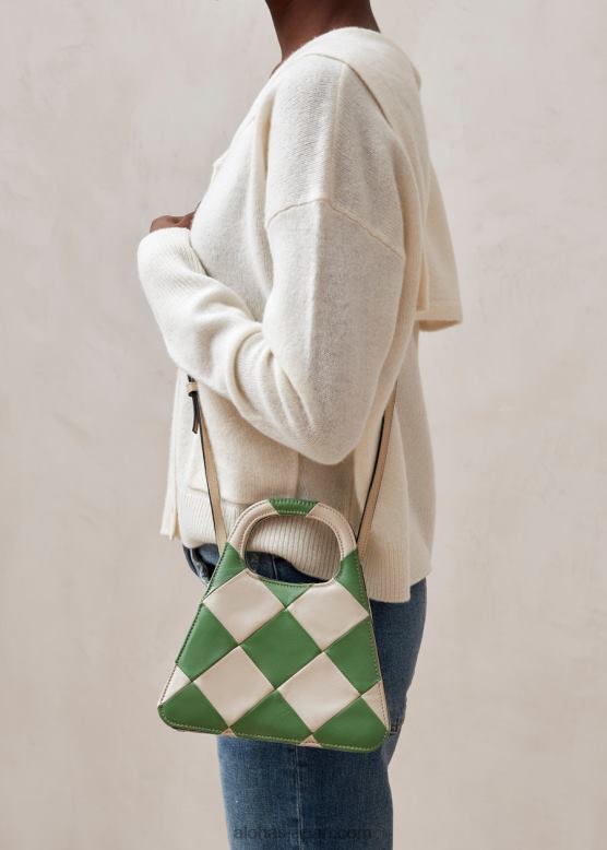 Alohas スカッキ アイボリー エバーグリーン 42TFH1101 女性 a scacchi - 白と緑の市松模様のハンドバッグ