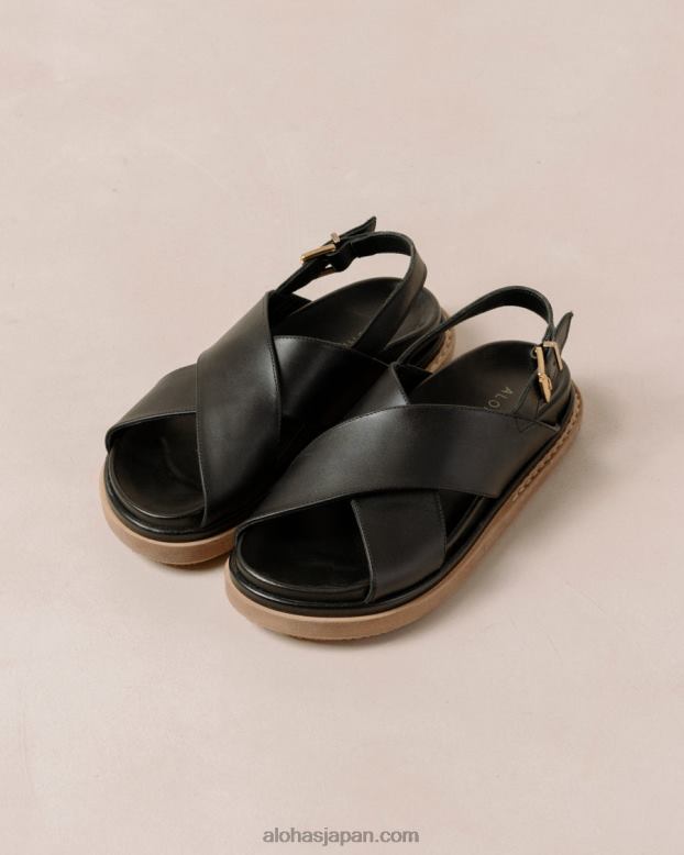 Alohas 黒 42TFH119 女性 マシュマロ - ブラックレザーサンダル