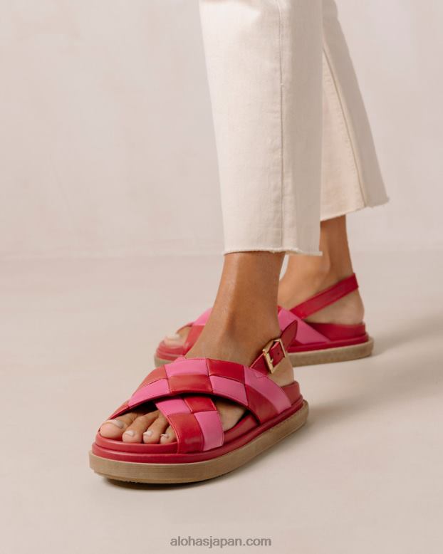 Alohas スカッキ リップスティック レッドマゼンタ 42TFH121 女性 マシュマロスカッキ - 赤とピンクのレザーサンダル