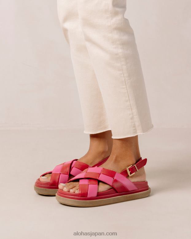 Alohas スカッキ リップスティック レッドマゼンタ 42TFH121 女性 マシュマロスカッキ - 赤とピンクのレザーサンダル
