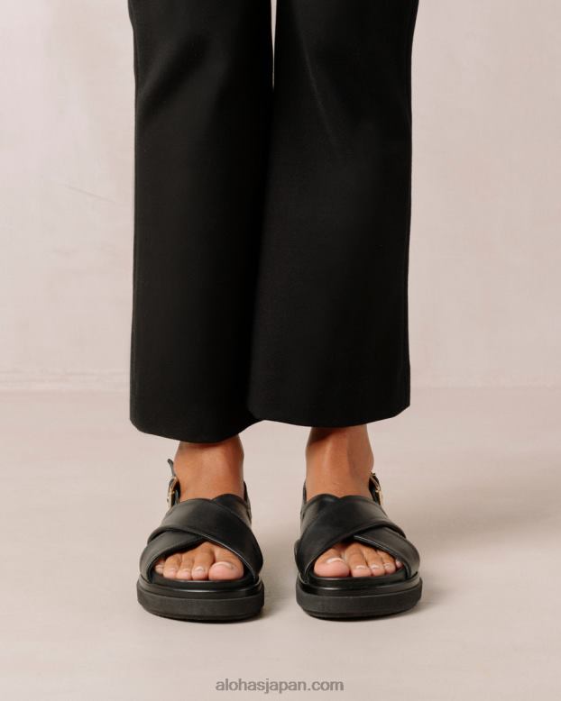 Alohas 真っ黒 42TFH123 女性 マシュマロ - 総黒のレザーサンダル