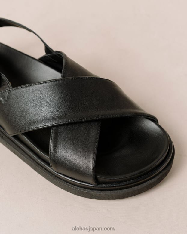 Alohas 真っ黒 42TFH123 女性 マシュマロ - 総黒のレザーサンダル