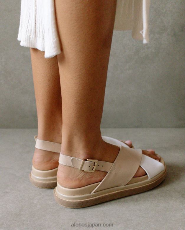 Alohas デグレードストーンベージュブライトホワイト 42TFH129 女性 マシュマロ デグラダ© - 白とベージュのレザー サンダル