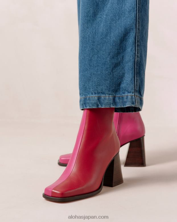 Alohas 口紅レッドマゼンタ 42TFH196 女性 サウスバイカラー - 赤とピンクのレザーブーツ