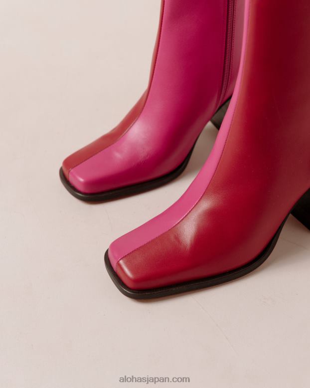 Alohas 口紅レッドマゼンタ 42TFH196 女性 サウスバイカラー - 赤とピンクのレザーブーツ