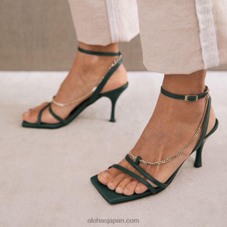 Alohas フォレストグリーン 42TFH215 女性 ストラップチェーン - グリーンレザーサンダル