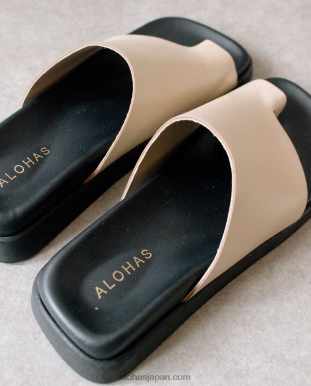 Alohas ストーンベージュ 42TFH221 女性 トゥ リング フロップ - ベージュ レザー サンダル