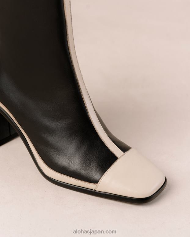 Alohas ブラッククリーム 42TFH225 女性 ウェストレトロ - 黒と白のレザーブーツ