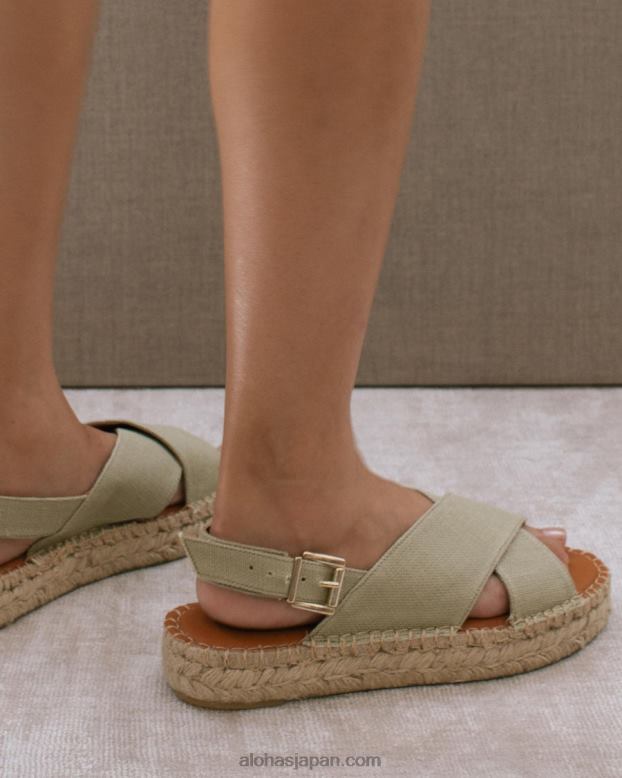 Alohas カーキ 42TFH268 女性 クロスリネン - グリーンキャンバス エスパドリーユ