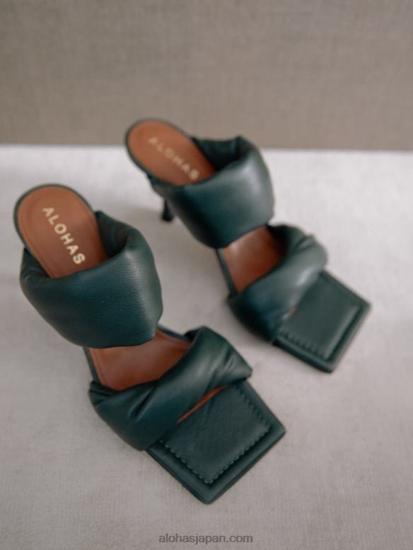 Alohas フォレストグリーン 42TFH278 女性 ツイストストラップ - グリーンレザーミュール