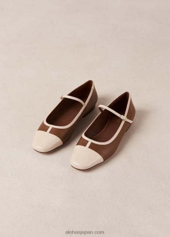Alohas レトロなキャメルクリーム 42TFH291 女性 アゲート - 白と茶色の革製メリージェーンシューズ