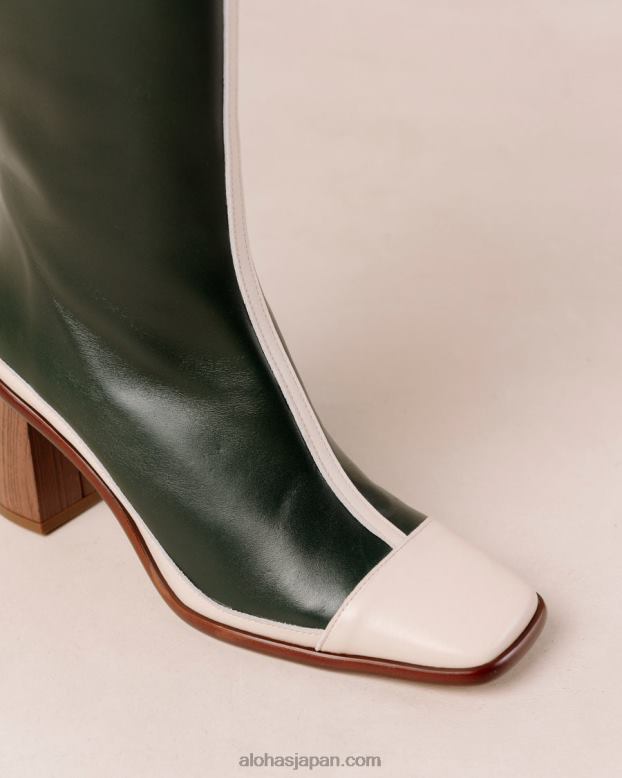 Alohas 翡翠色のクリーム 42TFH350 女性 イースト レトロ - 白と緑のレザー ブーツ