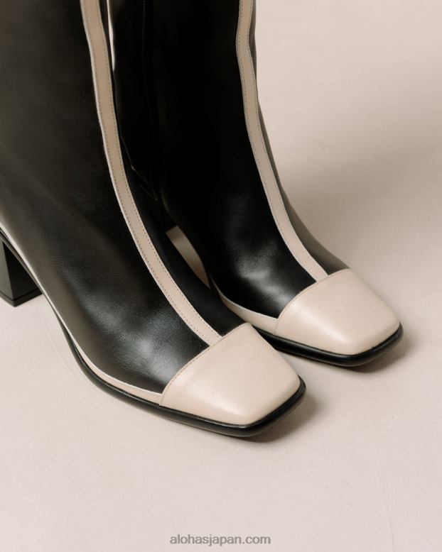 Alohas ブラッククリーム 42TFH353 女性 イースト レトロ - 黒と白のレザー ブーツ