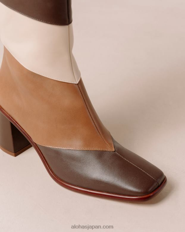 Alohas パッチワークヴィンテージブラウン 42TFH40 女性 east パッチワーク ヴィンテージ - 白と茶色のレザー ブーツ