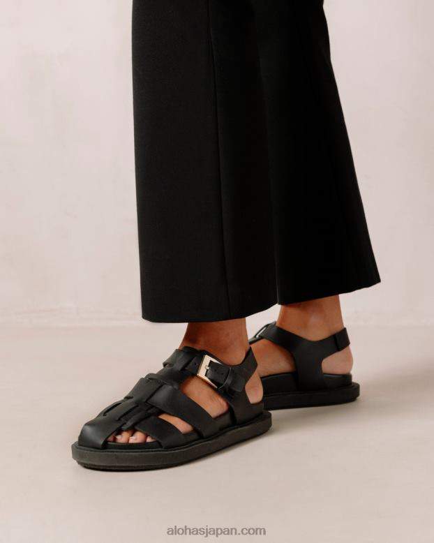 Alohas 黒 42TFH413 女性 バックボーン - 黒のレザーサンダル