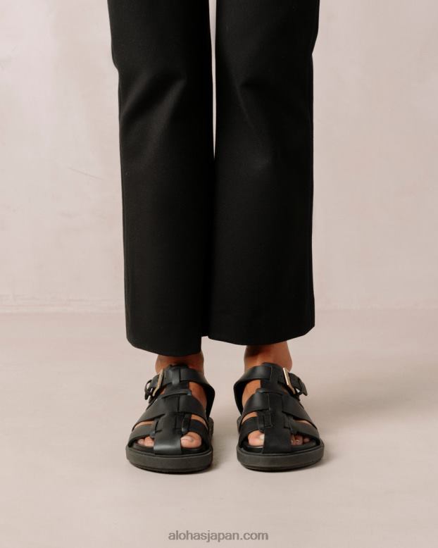 Alohas 黒 42TFH413 女性 バックボーン - 黒のレザーサンダル