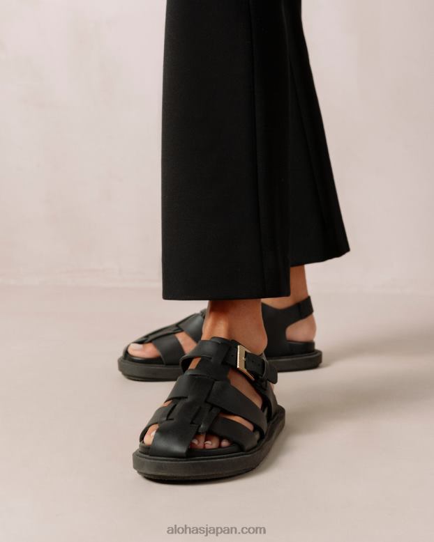 Alohas 黒 42TFH413 女性 バックボーン - 黒のレザーサンダル