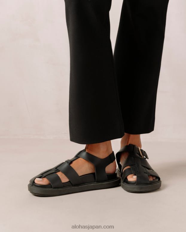 Alohas 黒 42TFH413 女性 バックボーン - 黒のレザーサンダル