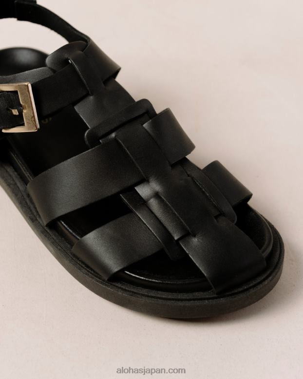 Alohas 黒 42TFH413 女性 バックボーン - 黒のレザーサンダル