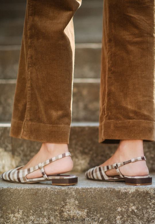 Alohas チェックキャンバスブラウンプリント 42TFH503 女性 ヒイラギチェック - ブラウンレザーミュール