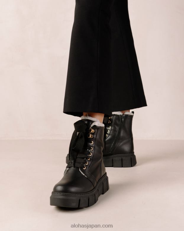 Alohas 黒 42TFH58 女性 can can - ブラックレザームートンブーツ