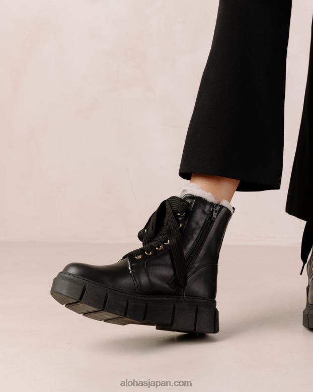 Alohas 黒 42TFH58 女性 can can - ブラックレザームートンブーツ