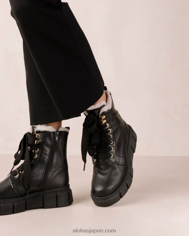 Alohas 黒 42TFH58 女性 can can - ブラックレザームートンブーツ