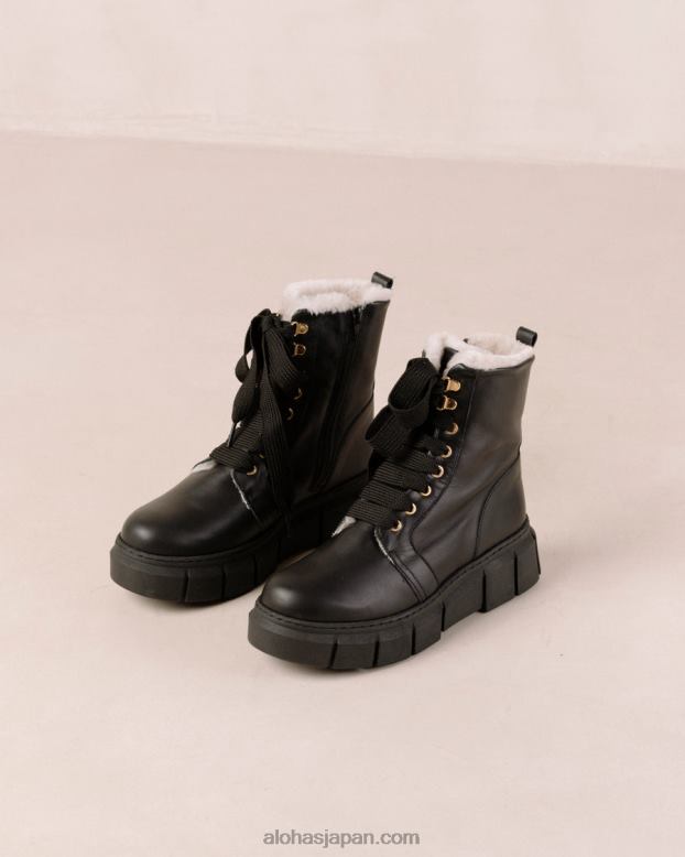 Alohas 黒 42TFH58 女性 can can - ブラックレザームートンブーツ