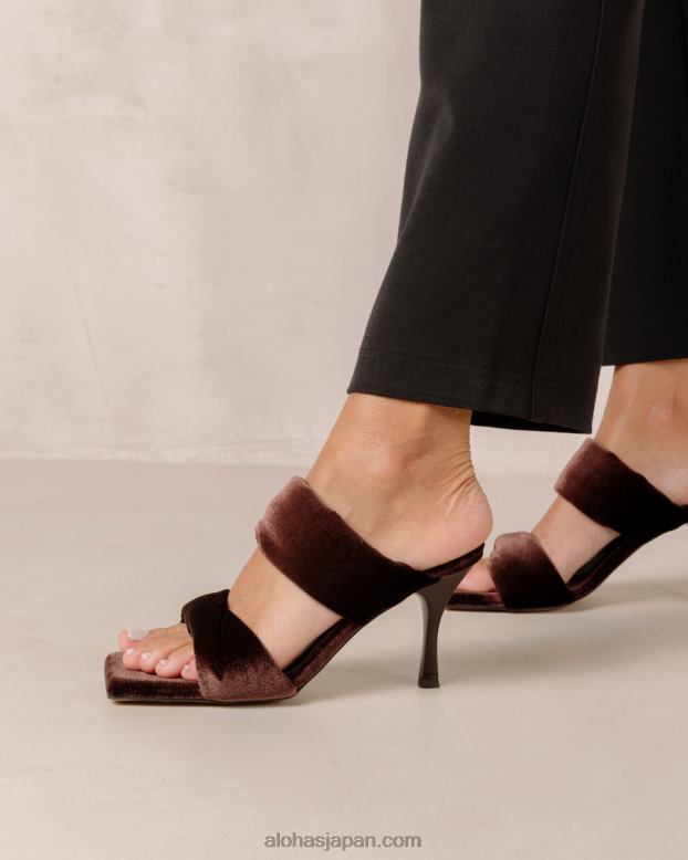 Alohas ベルベットコーヒーブラウン 42TFH590 女性 ツイストストラップ - ブラウンベルベットミュール