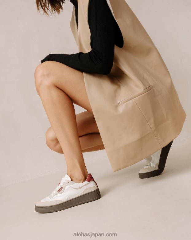 Alohas ベージュダークバーガンディ 42TFH64 女性 tb.87 ヴィンテージ - ベージュとレッドのレザー スニーカー