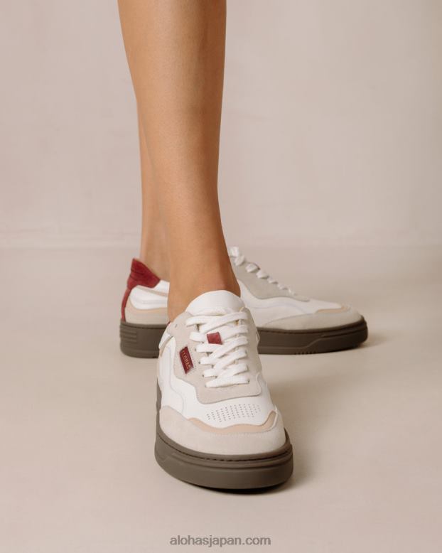 Alohas ベージュダークバーガンディ 42TFH64 女性 tb.87 ヴィンテージ - ベージュとレッドのレザー スニーカー