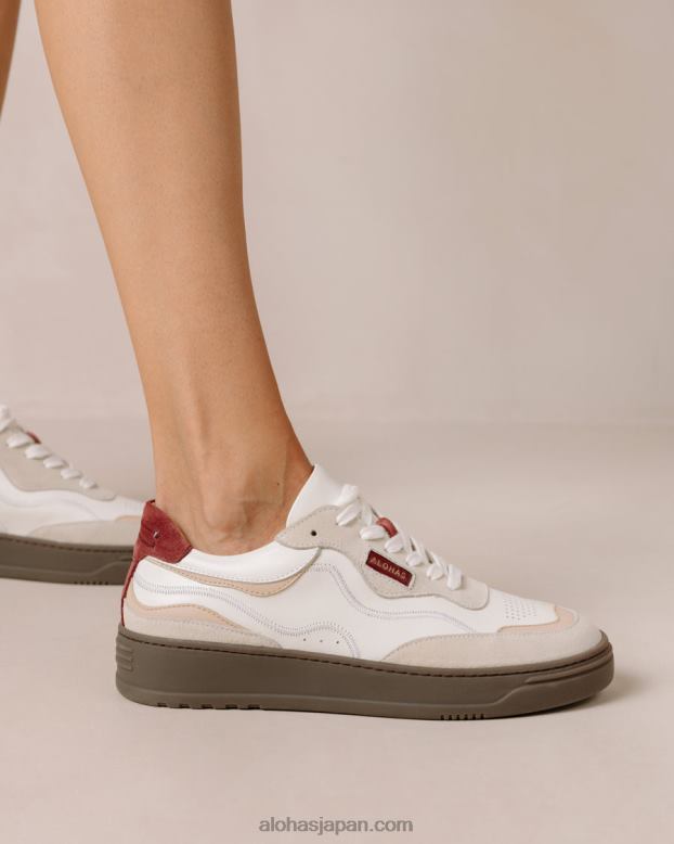 Alohas ベージュダークバーガンディ 42TFH64 女性 tb.87 ヴィンテージ - ベージュとレッドのレザー スニーカー