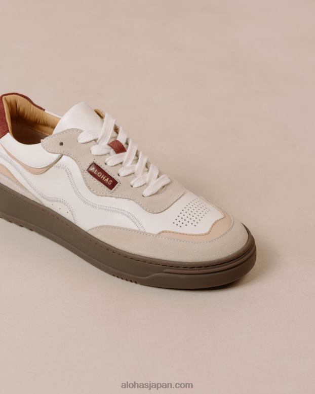 Alohas ベージュダークバーガンディ 42TFH64 女性 tb.87 ヴィンテージ - ベージュとレッドのレザー スニーカー