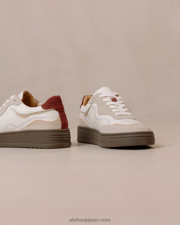 Alohas ベージュダークバーガンディ 42TFH64 女性 tb.87 ヴィンテージ - ベージュとレッドのレザー スニーカー
