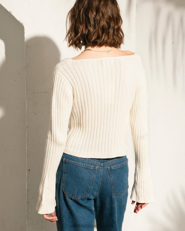 Alohas オフホワイト 42TFH702 女性 軽薄なレース編みの白いニットトップ