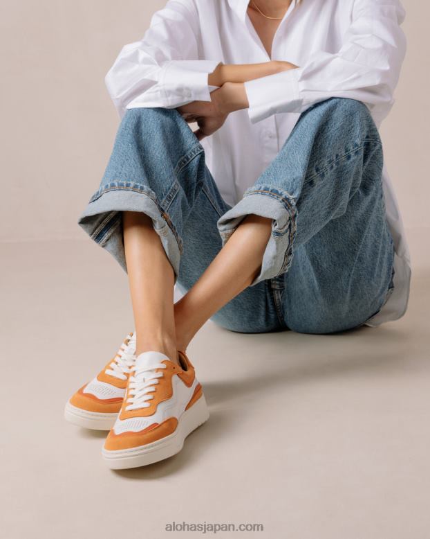 Alohas 明るい白いポメロオレンジ 42TFH73 女性 tb.87 - 白とオレンジのレザースニーカー