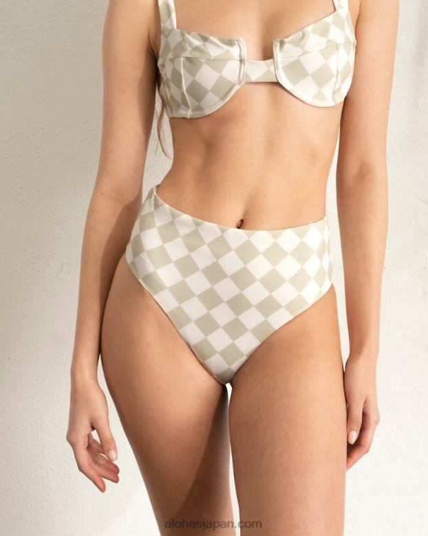 Alohas スカッキ セロリグリーン 42TFH838 女性 五角形 - 白と緑のリサイクル ナイロン ビキニ ボトム